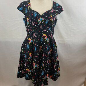 Hanpceirs Fit & Flare Retro Dress XXL Black Rainbow Fairy Unicorn Star Print